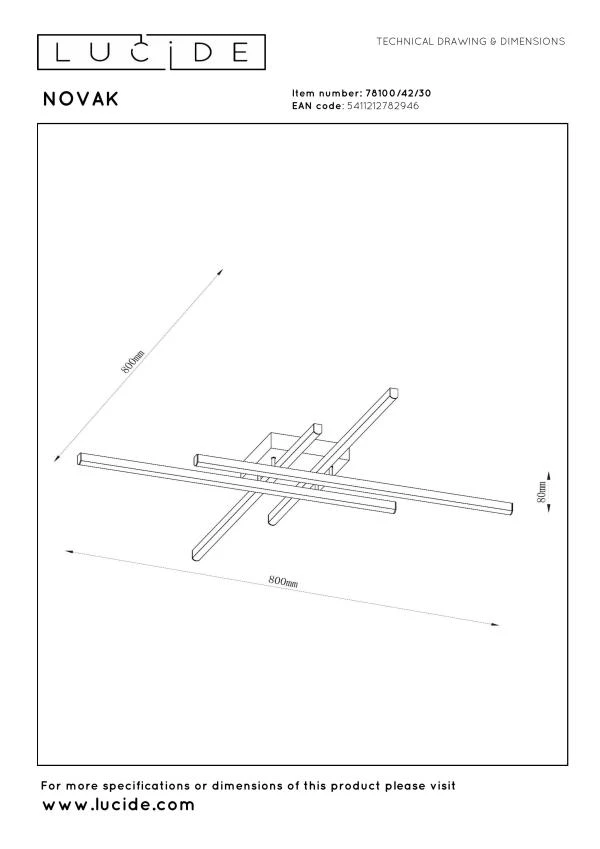 Lucide NOVAK - Plafonnière - LED Dimb. - CCT - 1x42W 2700K/4000K - Zwart - technisch